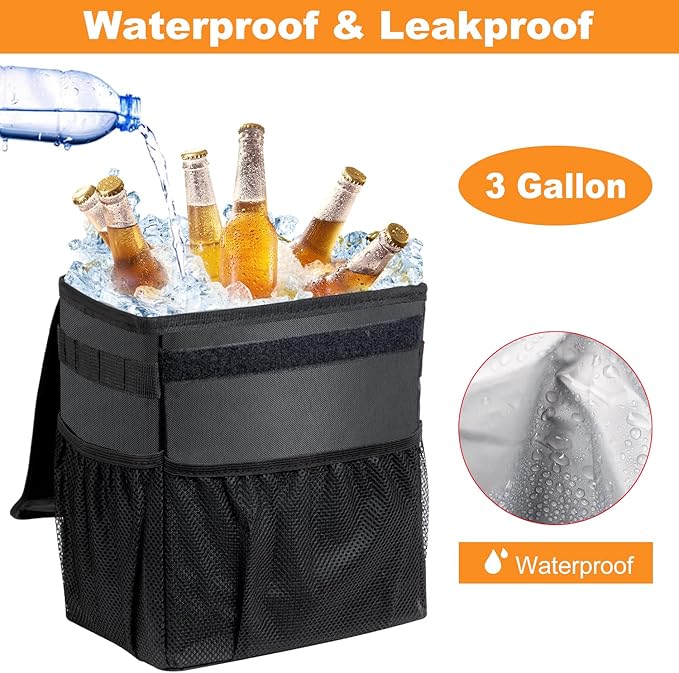 Car Trash Can Foldable Garbage Bin Leakproof 2.3 Gallons Car Trash Bag Black