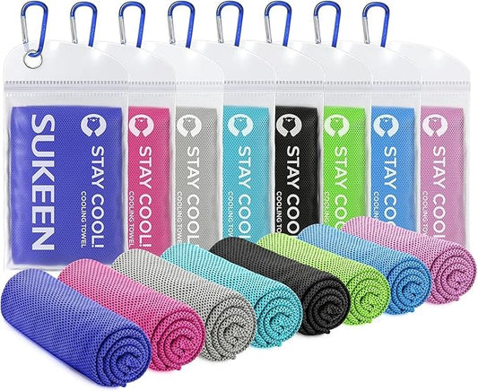 Sukeen 8 Pack Cooling Towels (40"x12"), Cooling Towels for Neck and Face, Microfiber Soft Breathable Chilly Ice Towel, Sweat Towel for Gym, Yoga, Sports, Golf, Camping, Running, Fitness, Workout