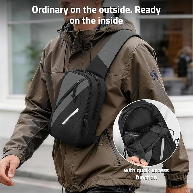 CVLIFE CCW Sling Bag for Men & Women, Tactical EDC Concealed Carry Chest Pack, Quick Draw Concealment Purse, Everyday Carry Crossbody Shoulder Bag for Travel, Hiking, Running & Daily Use, Black