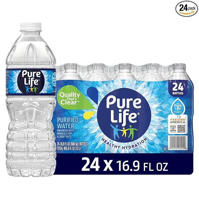 Pure Life Purified Water Bottles, 24 Pack - Still Bottled Water Enhanced with Minerals for a Crisp Taste, Plastic Bottles - 16.9 Fl Oz