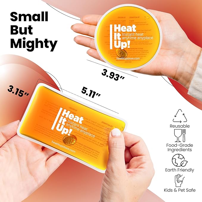 Reusable Hand Warmers – Heat It Up 8 Instant Reusable Heat Packs for Hot Compress & Pain Relief – Pocket Size Reusable Heat Pack Set with Fabric Bag for Travel
