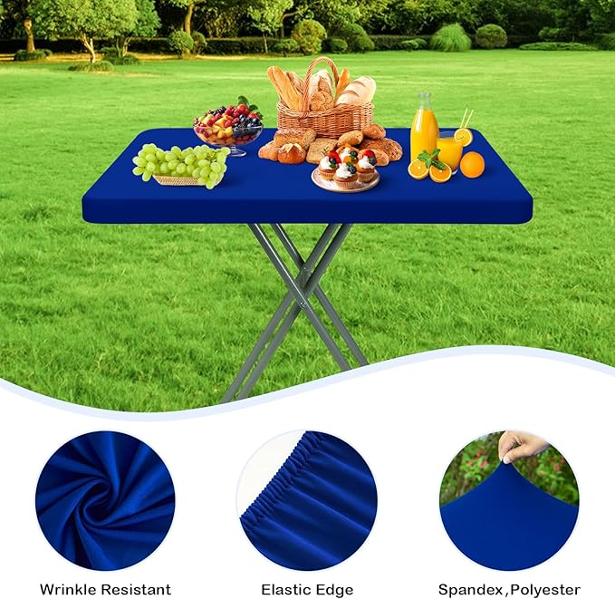 Wolkemer 2 Pack Blue Fitted Tablecloth 20x30 Inch Rectangle Elastic Edges Table Cloth, Spandex Stretch Table Cover with Machine Washable Fabric for Wedding Party Picnic Dining Indoor Outdoor