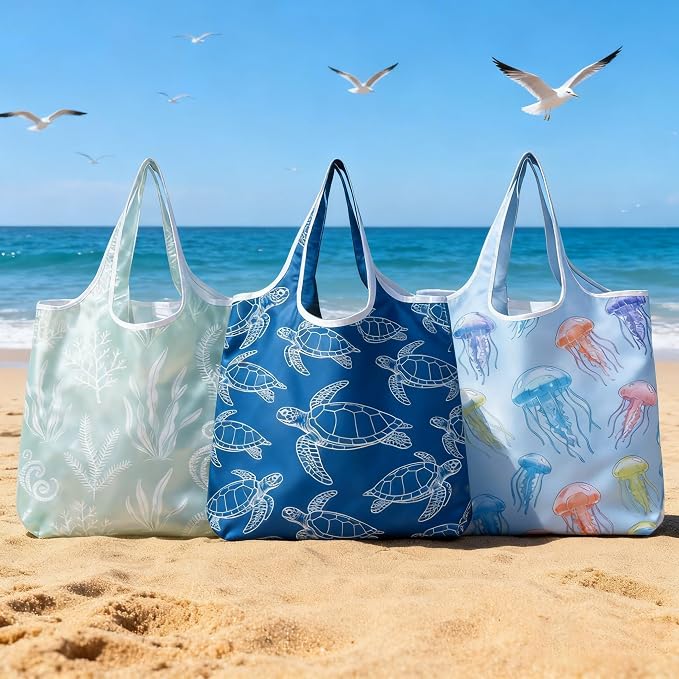6 Pack Foldable Shopping Bag, Machine Washable Reusable Shopping Bag for Grocery, Travel, Storage