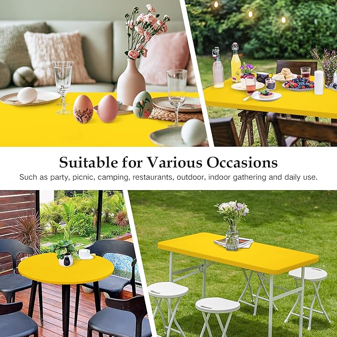 Wolkemer 2 Pack Yellow Fitted Tablecloth 20x30 Inch Rectangle Elastic Edges Table Cloth, Spandex Stretch Table Cover with Machine Washable Fabric for Wedding Party Picnic Dining Indoor Outdoor