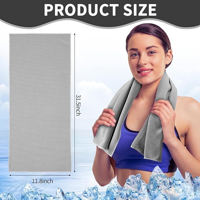 Honoson 10 Pcs Cooling Towel Bulk - Neck & Face Cool Chilly Towels Microfiber Breathable Sport Sweat Rag for Gym, Yoga, Travel, Camping, Running, Outdoor (Grey)