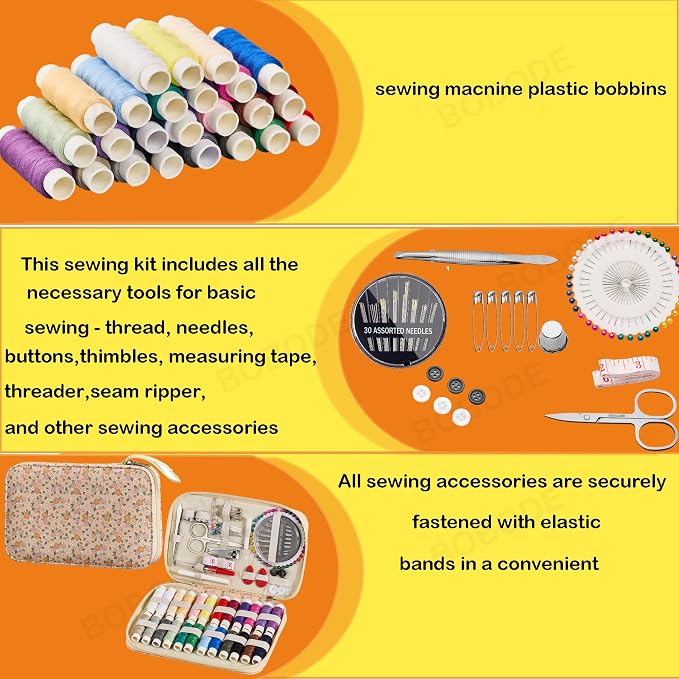 Sewing Project Kits Floral Pattern Sewing Kit with 130PCS Sewing Supplies Accessories,Printing Sewing Set with Zipper Sewing Supplies Case,for Travel Emergency, Home