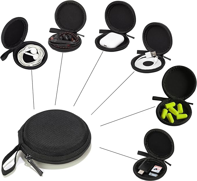 Ginsco Mini-Portable Hard Shell Earbuds Case for Apple EarPods Headphones USB-C Wired Ear Buds/Samsung Galaxy Wired Earbuds, Travel Case for Earphones Earplugs (2, Black-Double Strand)