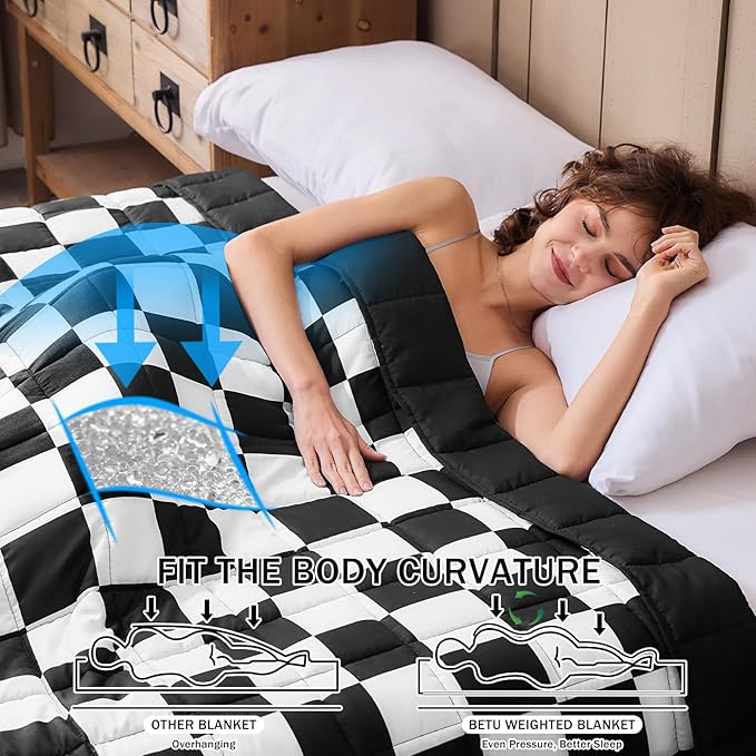 Black Checkered Weighted Blanket for Adults 15lbs, 48"x72", Twin Full Size Cooling Plaid Heavy Throw Blanket for 140-160lbs, Microfiber Soft Thick Big Blankets Weighted Comforter Gifts for Sleeping