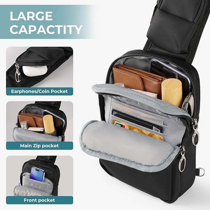 BROADREAM Sling Bag, Crossbody Bag with Anti-Theft Lock Zipper, RFID Blocking & Water Resistant for Travel Work Sport