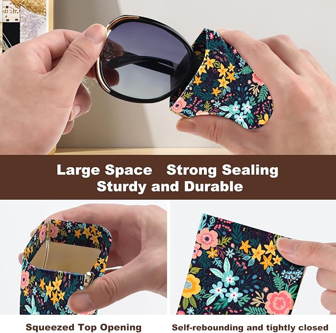 Anikathy 2Pcs Sunglass Eyeglass Glasses Case Soft PU Leather with Cleaning Cloth Cute Glasses Pouch Bag for Men Women Girs