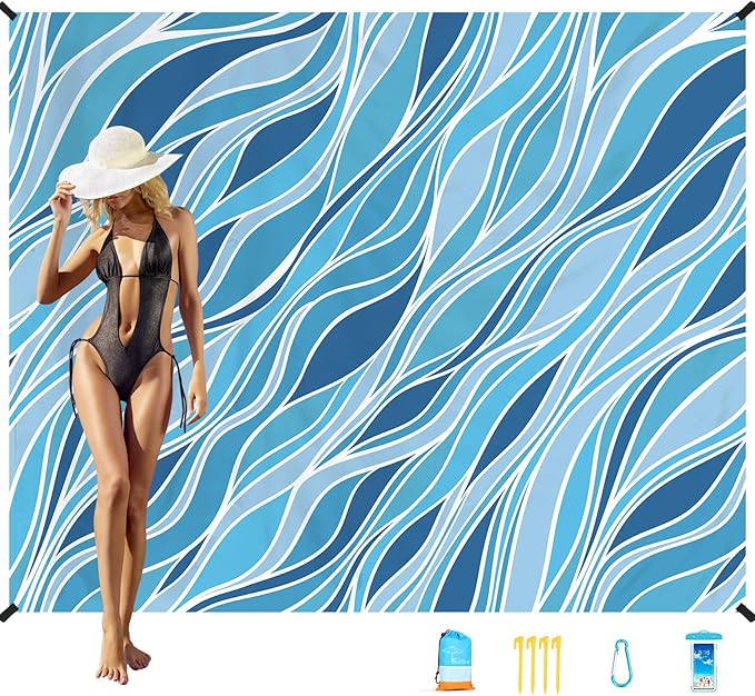 Famstar Beach Blanket Oversized Extra Large 78"X81"/10'X9',Waterproof Sandproof Beach Blanket 2-8 Adults Lightweight Durable for Travel Camping Hiking Picnic
