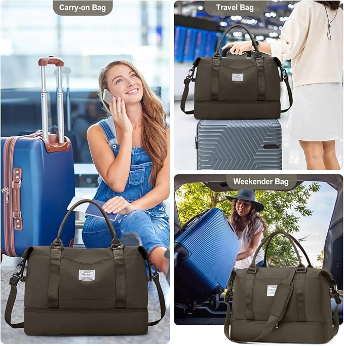 Travel Duffel Bag with Shoes Compartment, Overnight Weekender Bags for Women,Carry on Personal Item Bag