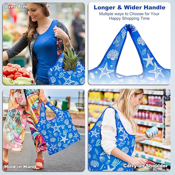 HOLYLUCK Reusable Grocery Bags,Heavy Duty Foldable Shopping Tote Bag (Standard, 3 Starfish)