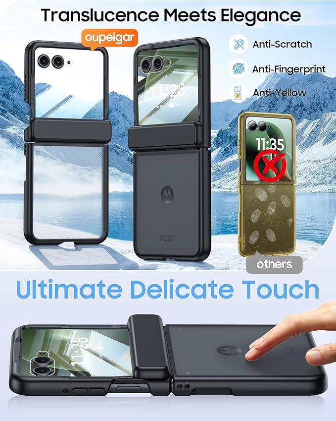 for Motorola Razr+ Plus 2026,Razr+ Plus 2025/2024 Case with Hinge Protection, Screen Protector, Skin Feel Translucent Frosted, Shockproof Cover for Razr+ 2026/2025/2024-Black