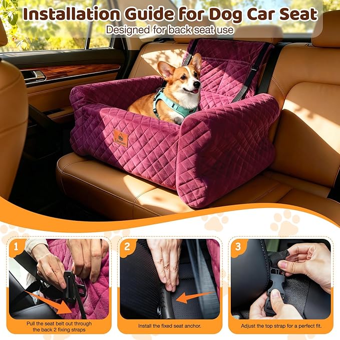 Dog Car Seat for Medium/Large Dogs up to 60 lbs, Memory Foam Dog Booster Seat with Thick Cushion, Pet Car Seat for Back with Detachable Washable Cover, Storage Pockets for SUV, Pick Up, Trunk, Red