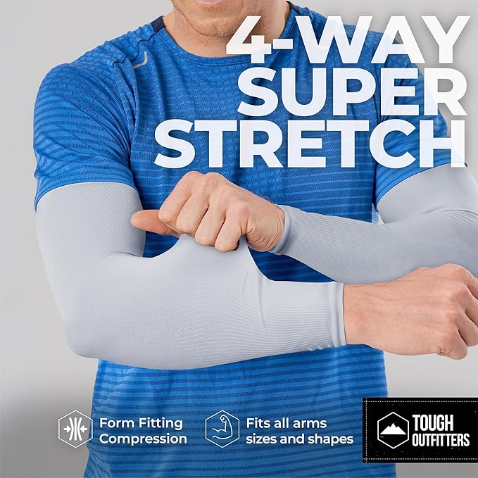 Tough Outdoors UV Arm Sleeves for Men Women - Sun Protection Sleeves - Compression Golf Baseball Cooling Tattoo Arm Sleeve