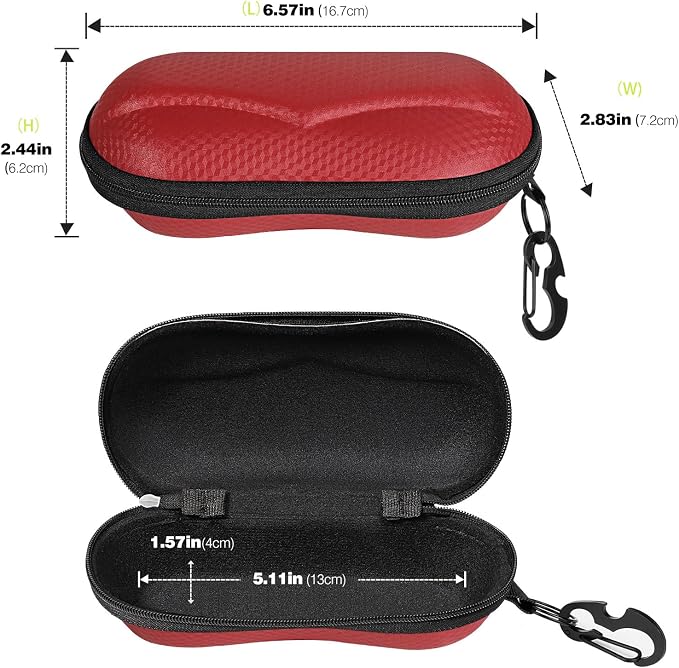 MoKo Semi Hard Shell Sunglasses Case, Unisex Protective Eyeglass Case Glasses Case Holder with Metal Hanging Hook