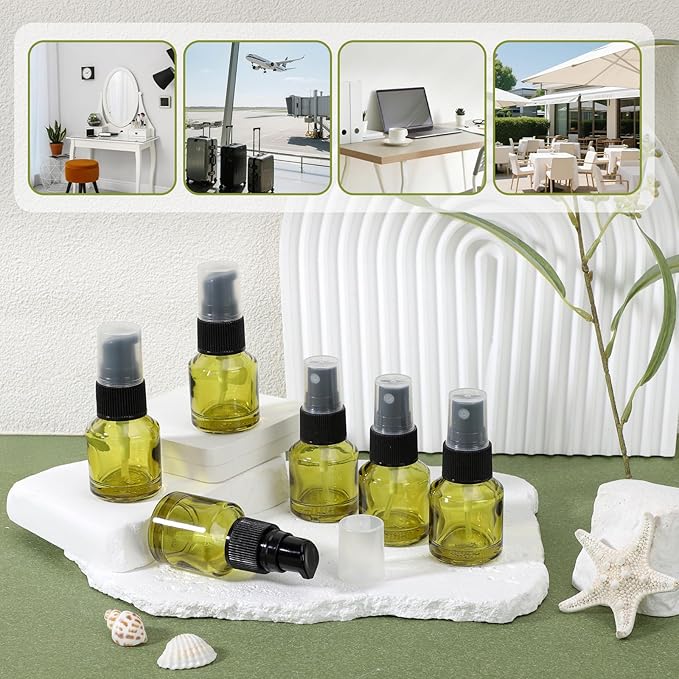 Segbeauty 12pcs 0.5oz Glass Liquid Travel Containers of 6pcs Lotion Pump Bottle Dispenser, 6pcs Empty Spray Bottle, 15ml Refillable Mini Travel Bottles for Cosmetics, Small Pump Container for Liquids