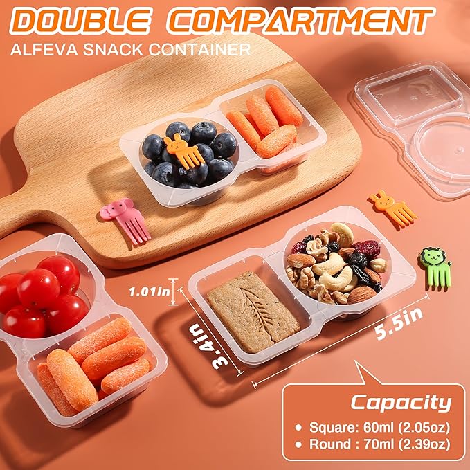 ALFEVA 24 Pcs Reusable Snack Containers with Lids Portion control, Camping Essentials,Meal Prep Containers for Kids adults On the Go Meals, 10 Forks, Snack Pack Containers for Travel