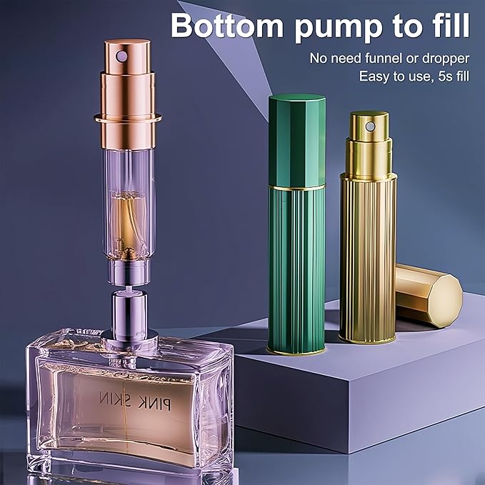 Perfume Travel Refillable Bottle Cologne Portable Atomizer Fragrance Scent Sprayer Pump Fill from Bottom Mini Pocket Size 5ml for Travel Essentials & Best Gift (Silver)