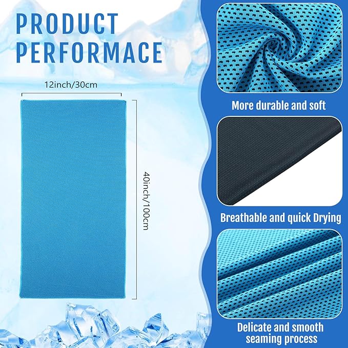 Hosuly 6 Pack Cooling Towels 40" x 12" Sport Towels, Cooling Rag for Neck and Face Ice Breathable Chilly Portable Neck Wraps for Yoga(Light Blue)