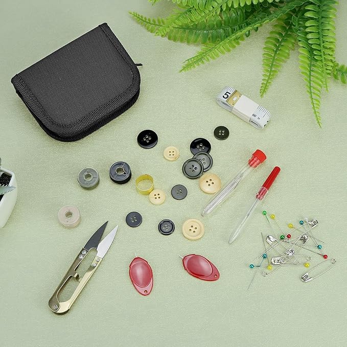 QWORK Military Sewing Kit Tactical Survival Repair Set with Heavy Duty Nylon Zipper Case, Basic Mending Tools with Military Buttons & 3 Large Thread Spools for Camping & Field Use