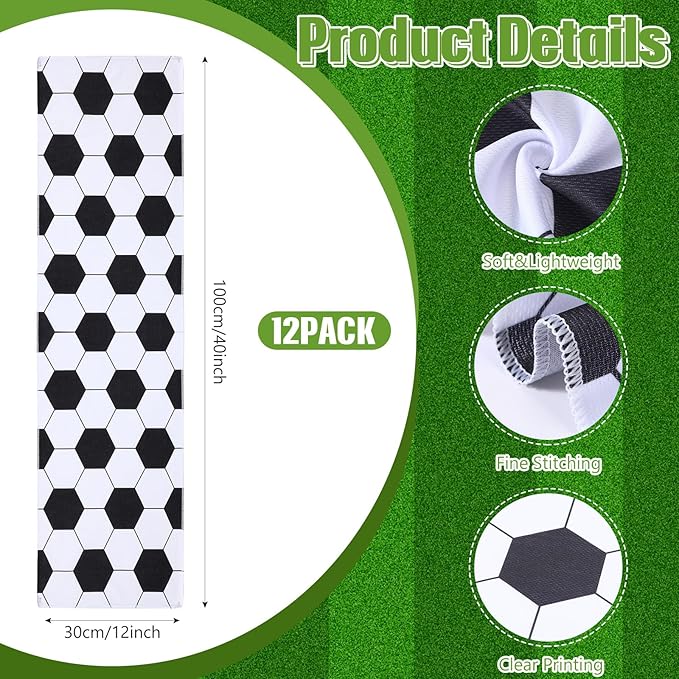 Hahafelt 12 Pack Soccer Cooling Towels, Soccer Ice Towels for Neck, 40"x12" Breathable Chilly Towel with Plastic Container, Microfiber Sport Towel for Players Team Gift Sport Party Favors