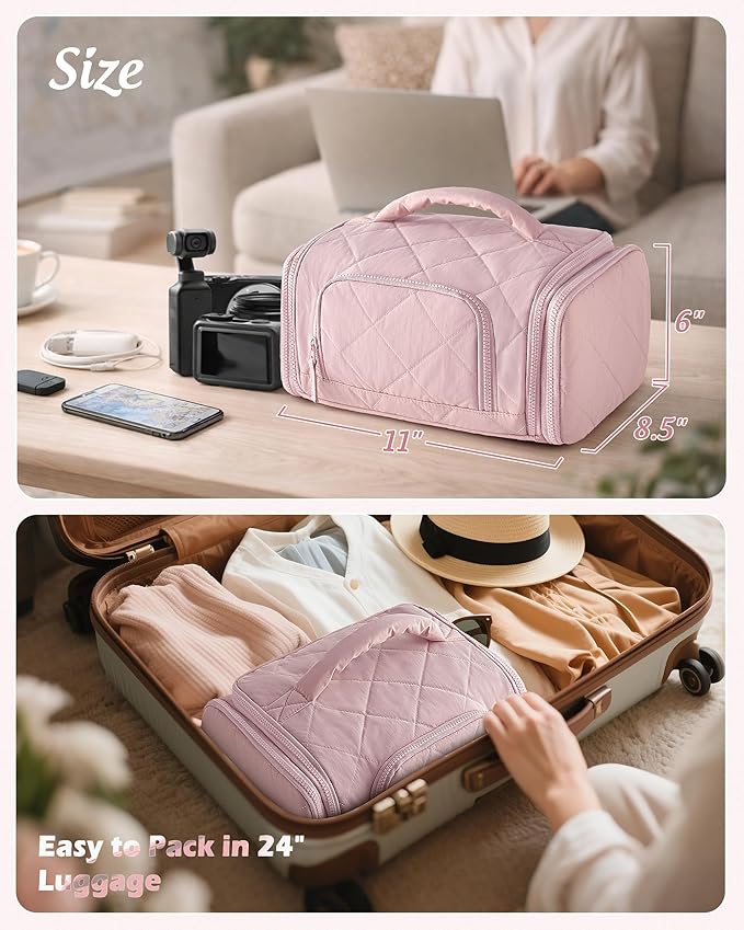 Marscamd Cable Organizer Bag, Travel Cord & Charger Organizer Pouch for Tech Accessories & Electronics, Home Storage, Pink