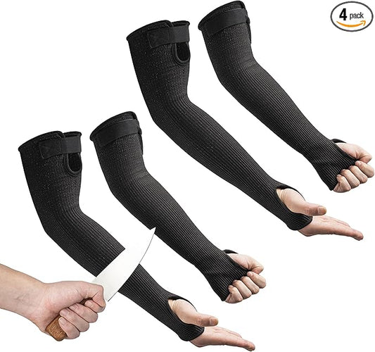 OriStout Cut Resistant Farmers Sleeves with Thumb Hole, Black, 2 Pairs, Protective Arm Sleeves, for Gardening, Welding, Kitchen, Arm Guards for Biting, Pet Grooming