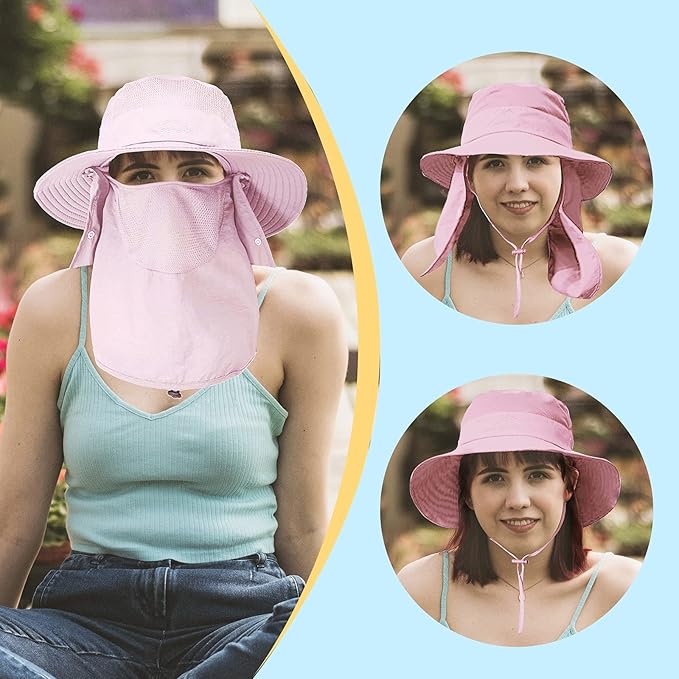 Fishing Hat for Men & Women, Outdoor UV Sun Protection Wide Brim Hat with Face Cover & Neck Flap