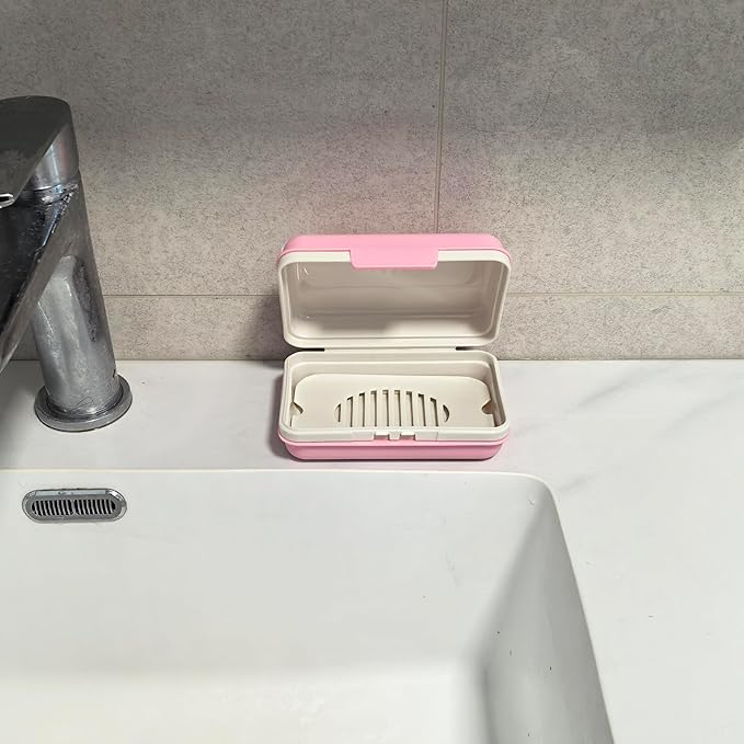 Travel Soap Dish Holder with Lid for Shower Travel Soap Case Draining Soap Box Container for Traveling, Camping, Hiking, Gym, Portable, Leakproof, Pink