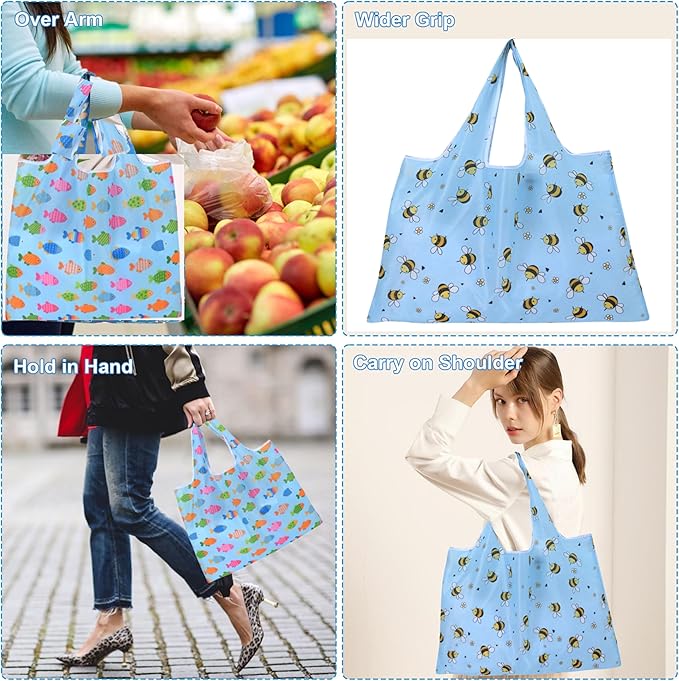 ZooviHyvi Extra Large 50lbs Foldable Reusable Shopping Bags kitchen reusable grocery bags Washable Polyester Bags in Pocket