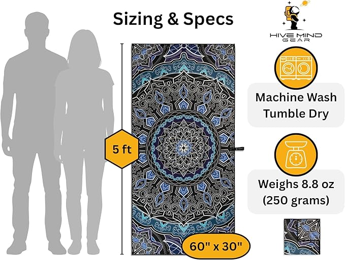Travel Towel – Packable, Lightweight, Quick-Dry, Fade Resistant, Sand-Repellent – Soft Microfiber Towel for Travel, Backpacking, Beach, Pool, Outdoors – Double-Sided Print – 60” x 30”