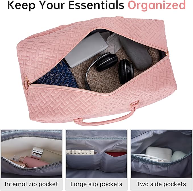 Weekender Bag for Women, 5 Pcs Set Carry on Overnight Bag, 23" Large Travel Duffel Bag with Waterproof Shoe Compartment for Weekend Travel Business Trip