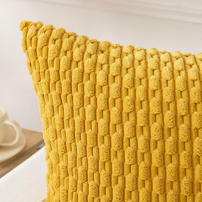 Kevin Textile 14x20 Inch Pillow Cover 1 Pack Boho Decorative Soft Striped Corduroy Lumbar Farmhouse Color Accent Rectangle Cushion Case for Living Room Couch Sofa Bed, Mustard Yellow