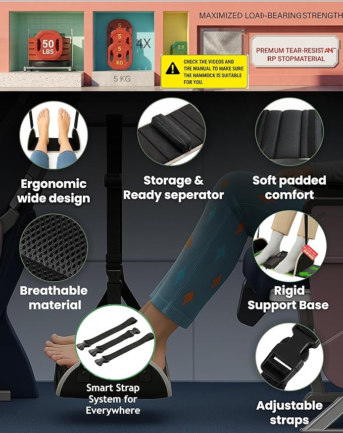 Premium Wheelchair Foot sling Hammock noncollapsible with separator and storage for Walker Rollator Holder long flight Leg attachment replacement elevating Portable Medical swing Essential Accessories