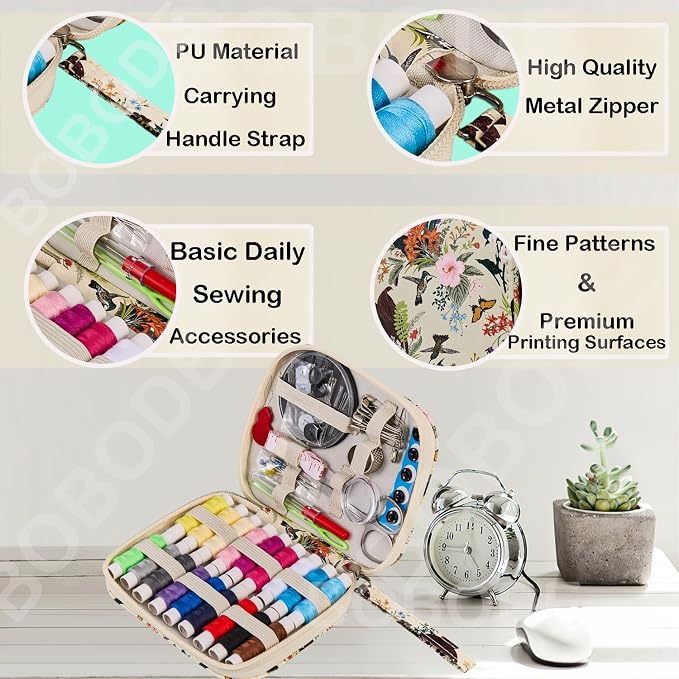 Travel Basic Hand Sewing Kit for Adults | Professional Portable Sewing Supplies with Sewing Thread,Garden Style Butterflies Sewing Kit for Beginners