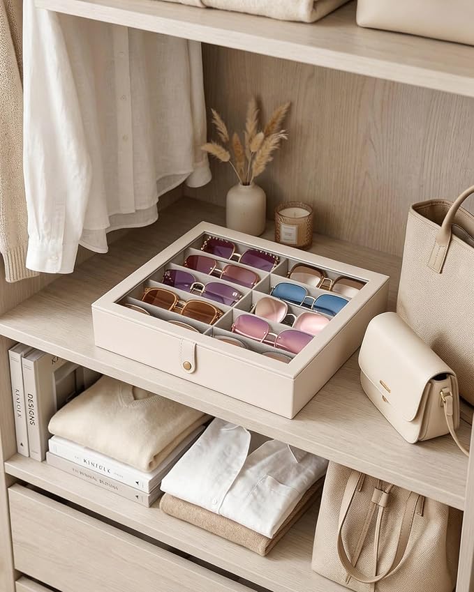 Lolalet 10/20 Slots Sunglasses Organizer Box, Eyeglasses Eyewear Holder Case for Multi Pairs Collection