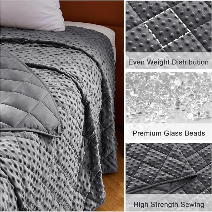 Grey Weighted Blanket for Adults 20lbs, 48"x72", Twin Full Size Cooling Minky Heavy Throw Blanket for 180-220lbs, Soft Winter Thick Big Blankets Weighted Comforter Gifts for Sleeping