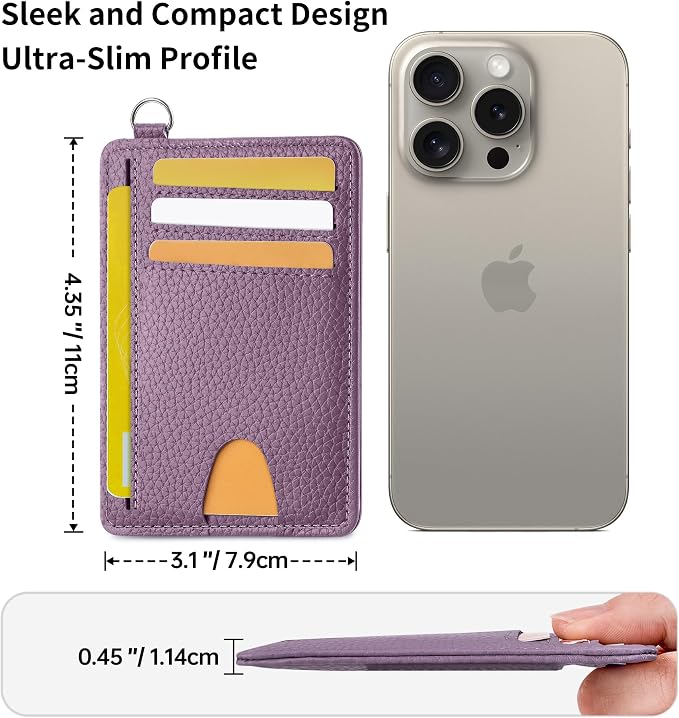 Mayski Slim Wallet, Credit Card Holder for Women, Minimalist Front Pocket RFID Blocking Card Cases, Small Wallet Women Men(Litchi Lavender)