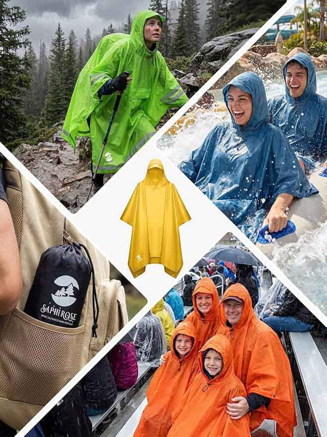 SaphiRose Hooded Rain Poncho Waterproof Raincoat Jacket for Men Women Adults