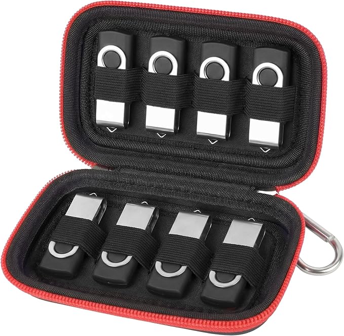 USB Flash Drive Case, SD Card Holder Compatible with Thumb Drive, Memory Cards, SDXC SDHC Storage Bag, Electronic Accessories Organizer for SanDisk for Samsung for Inland (Black Red)