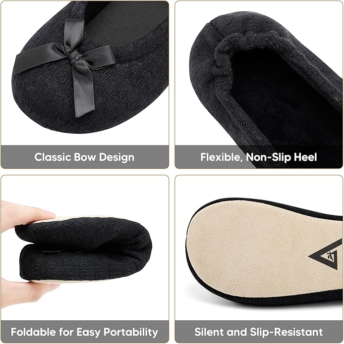 ANLUKE Women's Ballerina Slippers Fuzzy House Shoes Memory Foam with Non-Slip Sole