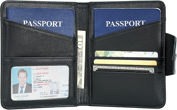 Polare Napa Leather Slim and Soft RFID Blocking wallet For Men Snap Bifold Travel Wallet Passport Holders 2 Passports (Black)