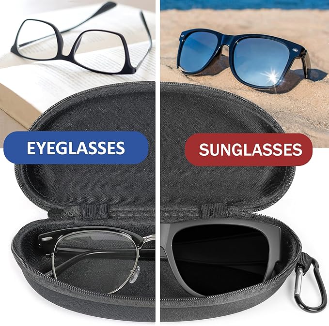 Yogo Vision Sunglasses Case 3 Pack Hard Shell with Clip Portable Travel Zipper Eyeglasses Frame Glasses Case