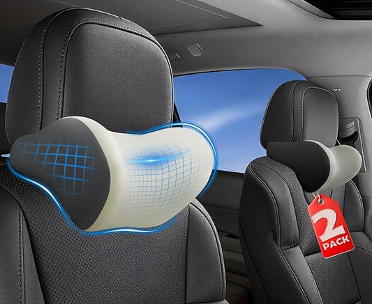 2-Pack Car Neck Pillow: Ergonomic Memory Foam Car Headrest Pillow, Neck Support Pillow for Long Drives, Headrest Support Cushion for Pain Relief, Universal Fit for Cars, SUVs & Trucks – Beige