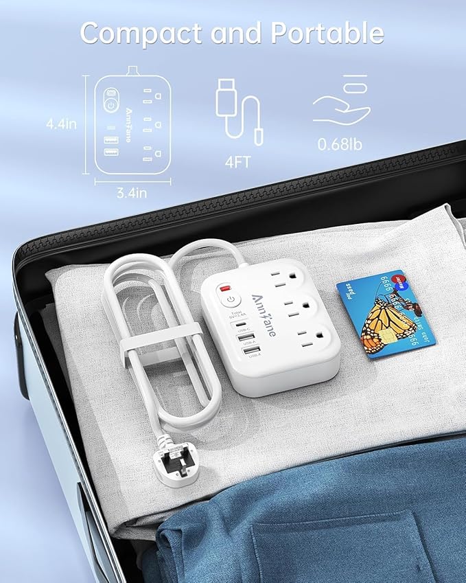 UK Travel Plug Adapter 13A Extension Cord, US to UK Type G C F International Power Adapter with 3 Outlets 3 USB Ports Travel Essentials Scotland London England British Irish Kenya Dubai Travel