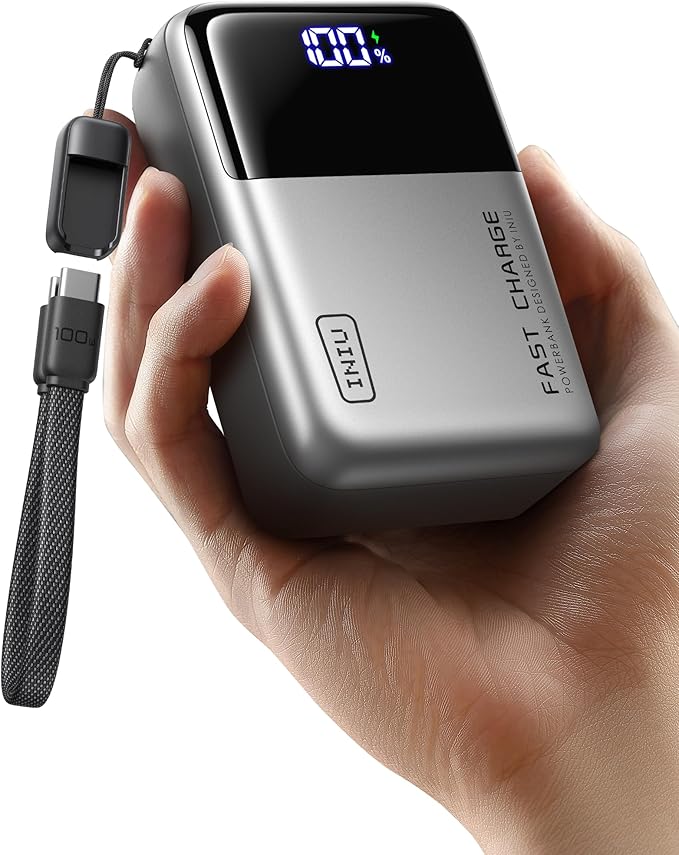 INIU 100W Fast Charging Power Bank, Smallest 25000mAh High Capacity Laptop Portable Charger, 3-Port Battery Phone Pack with Detachable USB C Cable for Flight-Safe Travel Student, Metallic Silver