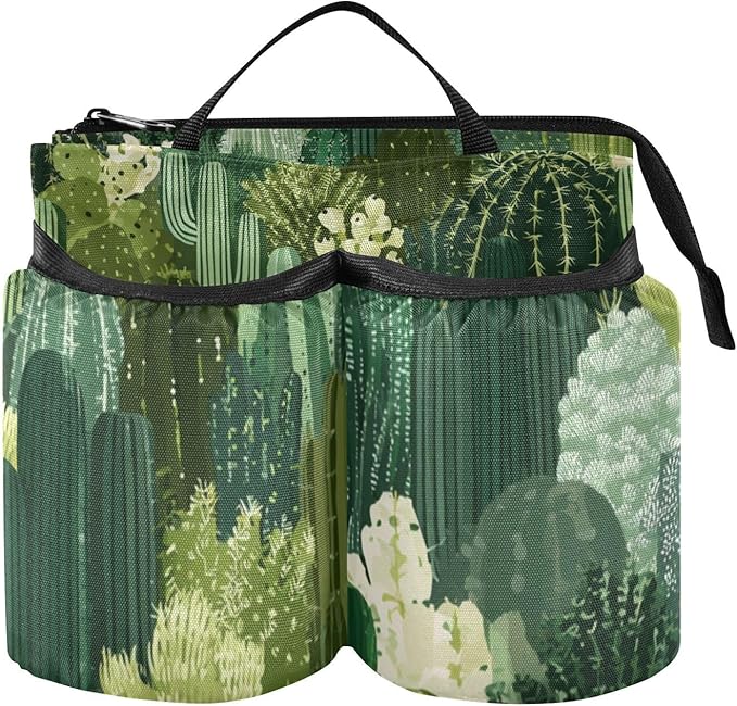 Luggage Cup Holder for Suitcases Free Hands Suitcase Cup Holder Travel Luggage Drink Holder Portable Luggage Cup Caddy Bag Carrier with Handle Green Cacti Plants