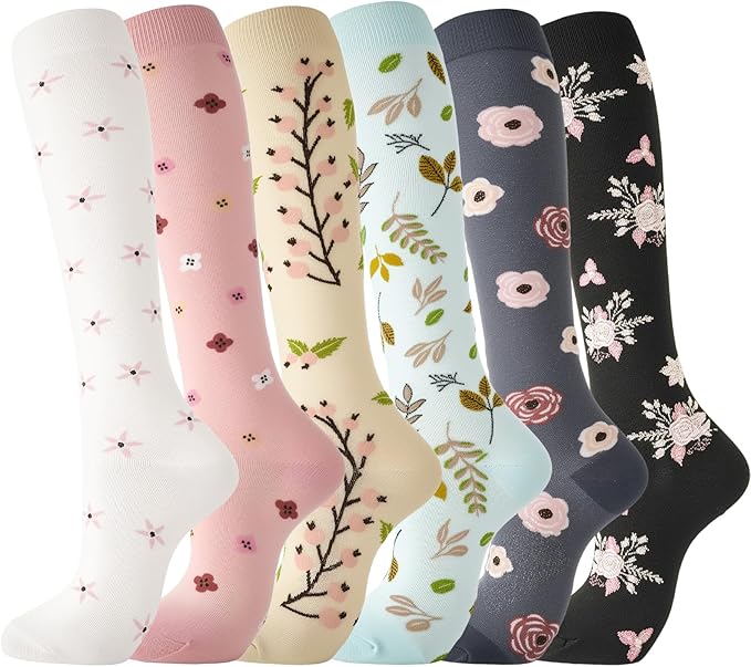 Compression Socks for Women Men Knee High Comfort Circulation Support Socks for Athletic Running Cycling Travel